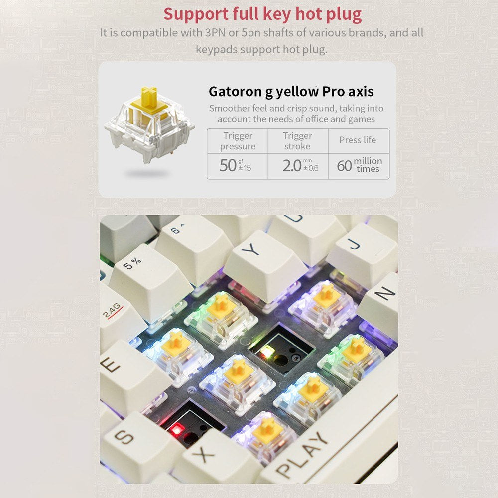 MIIIW ART Z830: Multi-Mode 83-Key Mechanical Keyboard with G Yellow PRO Switch, Double-Layer Silencing, Full-Key Hot Swap, BT 3.0/BLE 5.0