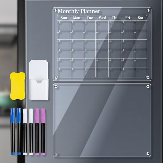 Magnetic Clear Acrylic Monthly & Blank Planner Board for Fridge (40x30cm)