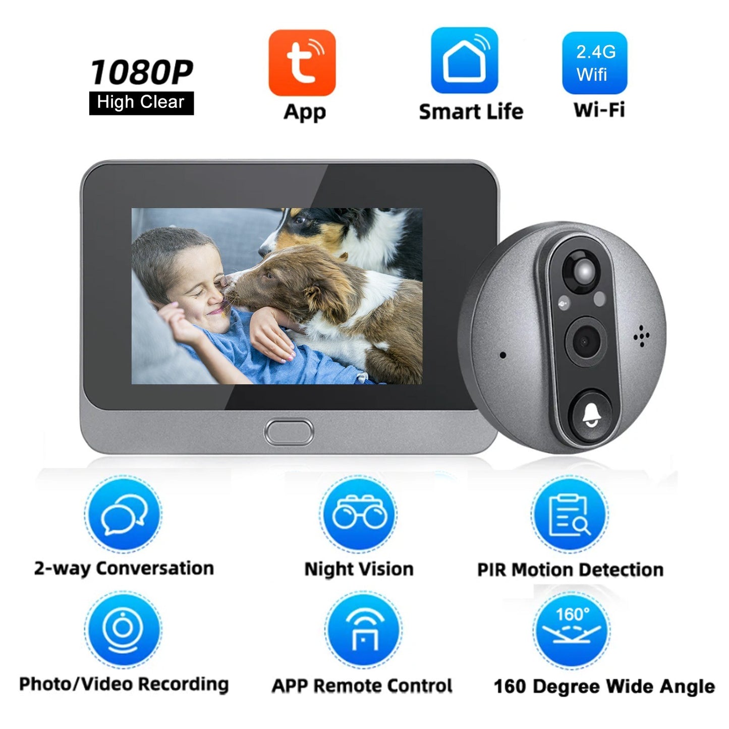 W88 Smart WiFi Video Doorbell with Motion Sensor, Two-Way Intercom, and 4.3-inch Color Screen for Home Security