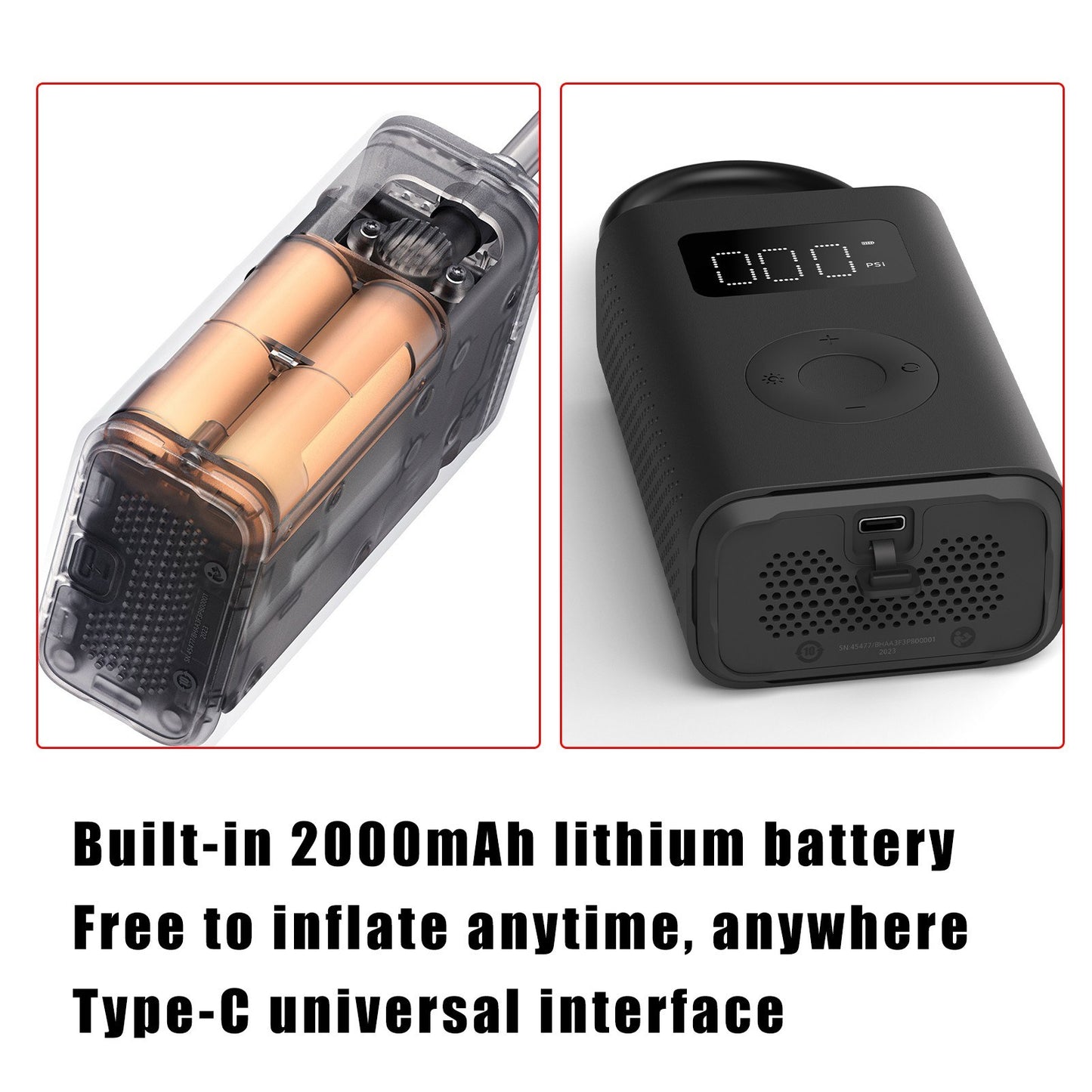 Xiaomi Mijia Portable Electric Air Pump 2 - 2000mAh Battery, Fast 8-Minute Inflation