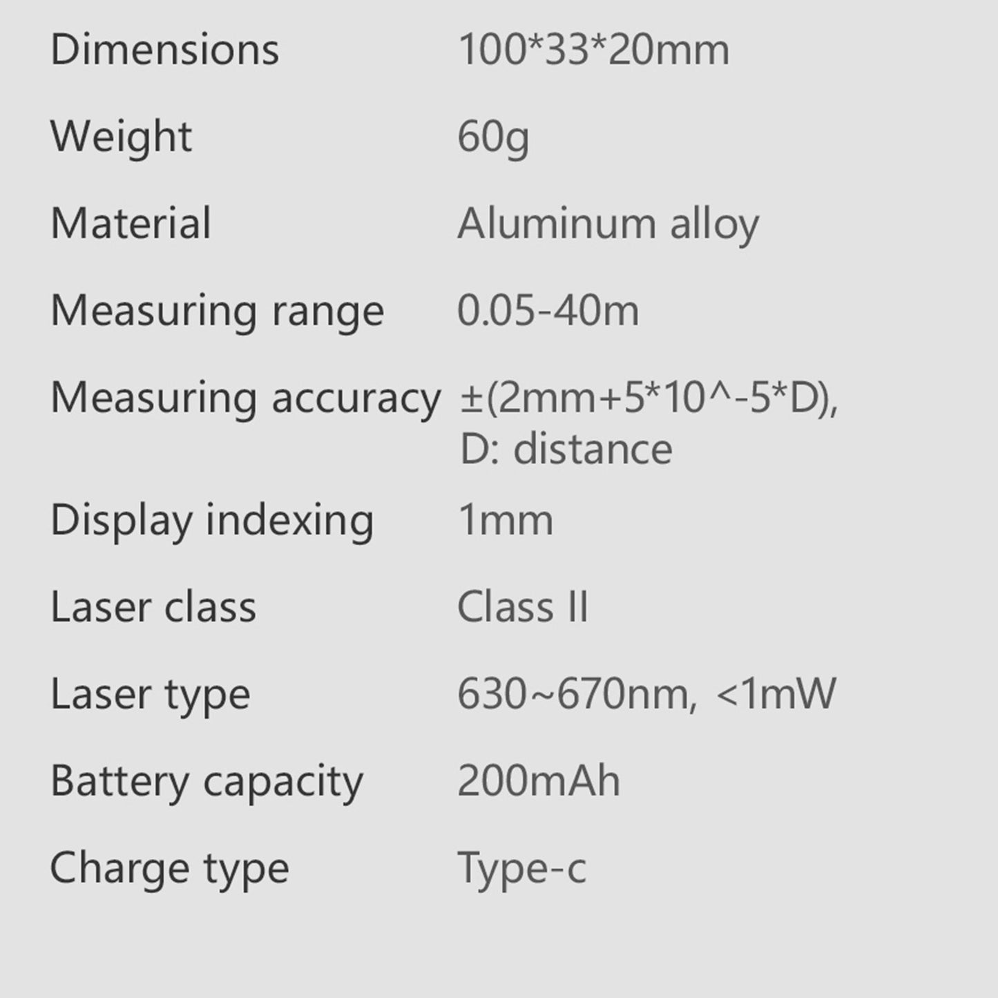 RONGUAN LR1 132ft Laser Distance Meter 40M Portable Range Finder