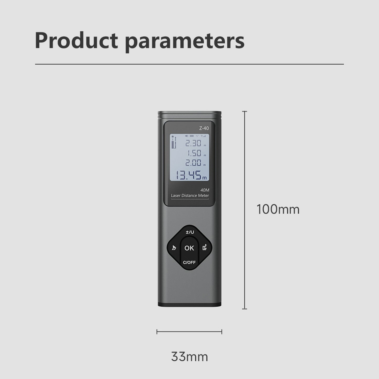 RONGUAN LR1 132ft Laser Distance Meter 40M Portable Range Finder