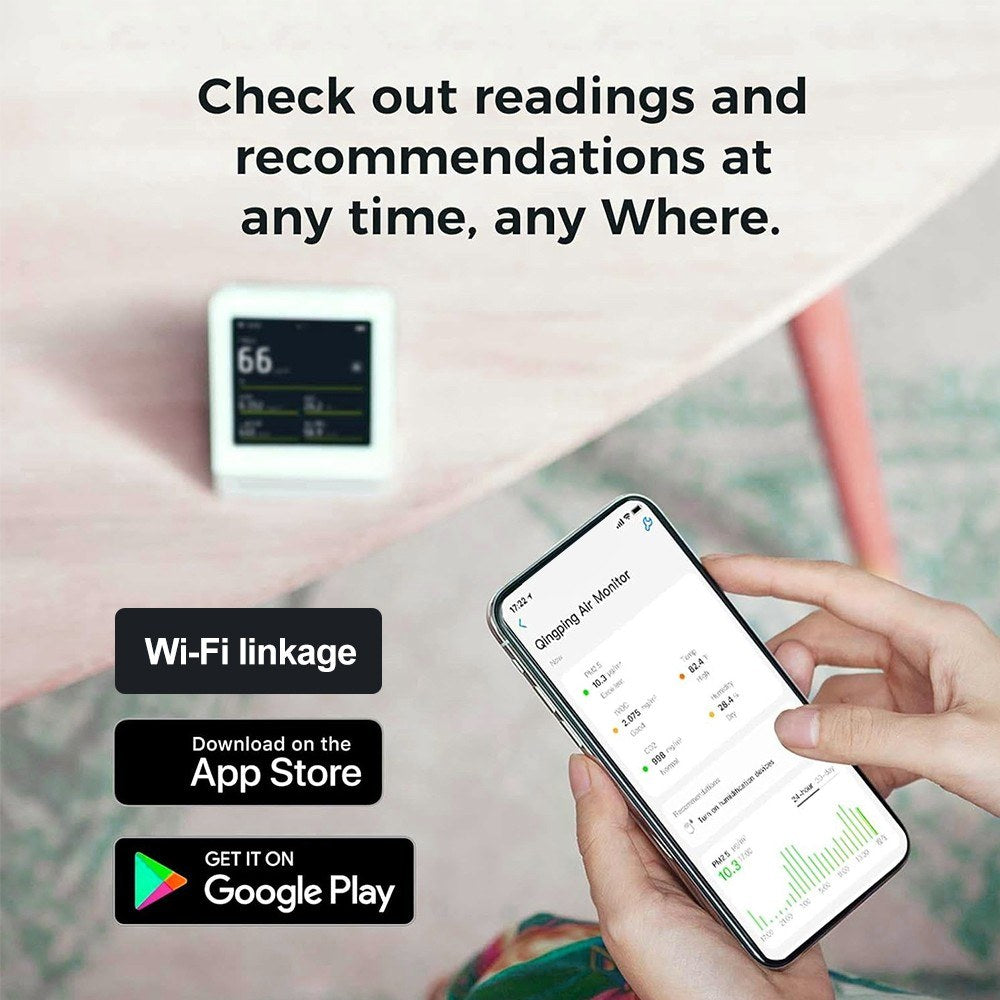 Qingping Air Monitor 2: Temperature, Humidity, PM2.5, PM10, CO2, eTVOC & Noise Levels Tracker