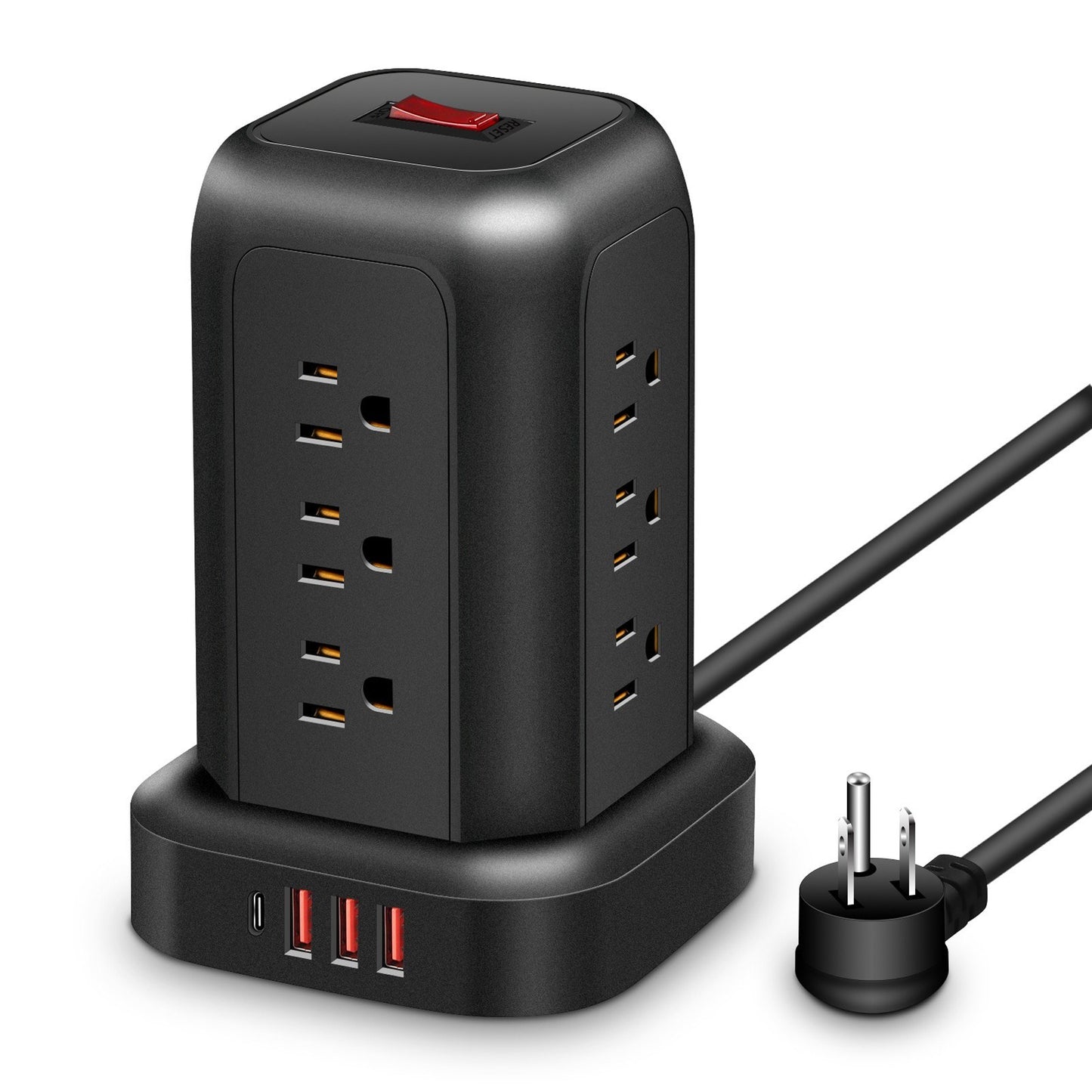 Power Strip Tower: 12 AC Outlets, 3 USB, 1 Type-C, Surge Protection & Space-Saving
