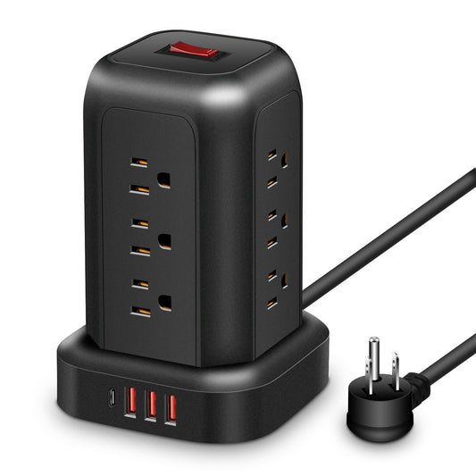 Power Strip Tower: 12 AC Outlets, 3 USB, 1 Type-C, Surge Protection & Space-Saving