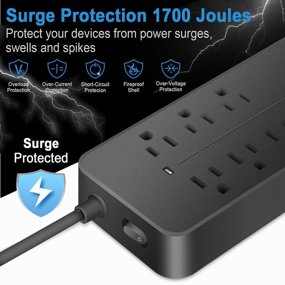 EL-08 Surge Protector Power Strip, 8 Outlets & 4 USB Ports, 1700J, 2000W/10A, ETL Certified, Fireproof, Overload Protection for Home, Office, Garage
