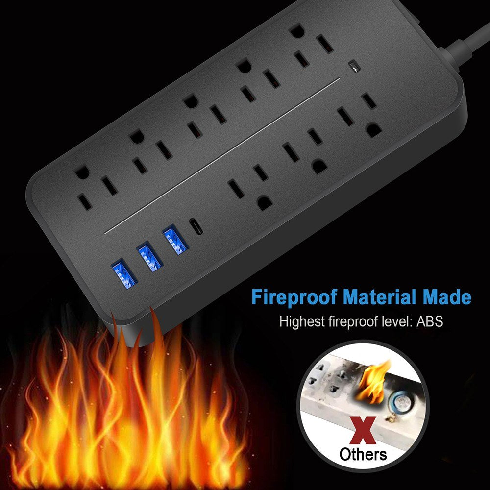 EL-08 Surge Protector Power Strip, 8 Outlets & 4 USB Ports, 1700J, 2000W/10A, ETL Certified, Fireproof, Overload Protection for Home, Office, Garage