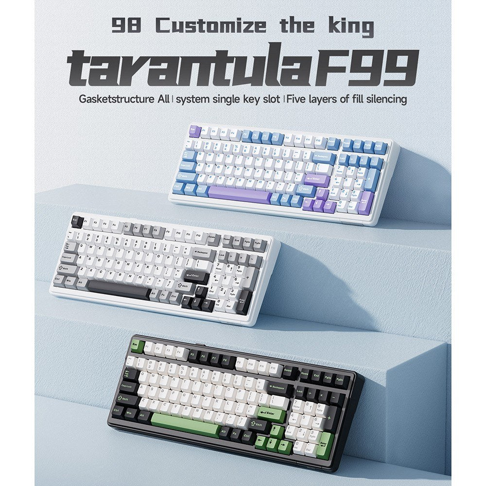 AULA F99 Wireless Mechanical Keyboard - Gasket Mount, Tri-Mode, 99-Key, Low-Delay Gaming with Light Effects