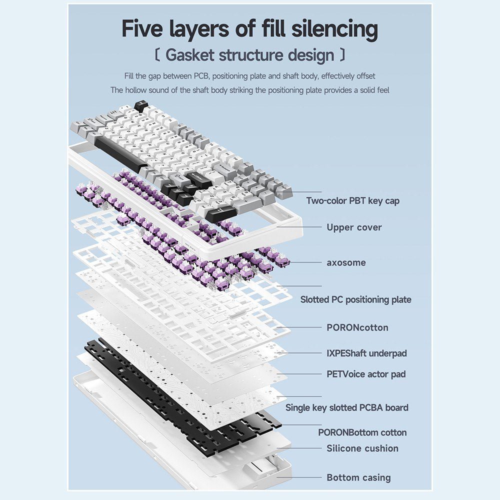 AULA F99 Wireless Mechanical Keyboard - Gasket Mount, Tri-Mode, 99-Key, Low-Delay Gaming with Light Effects