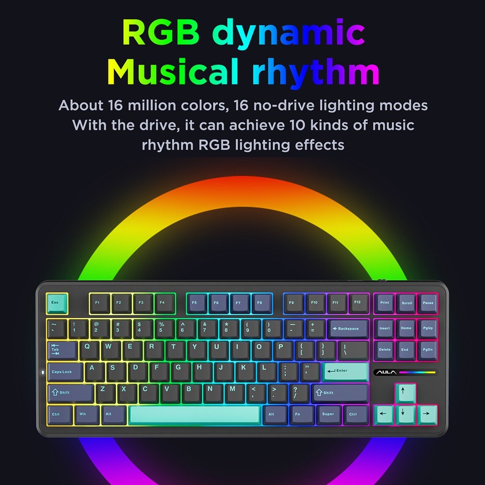 AULA F87 Wireless Mechanical Keyboard - Gasket Structure, Tri-Mode Connectivity, 87-Key Low-Delay Gaming with Light Effects