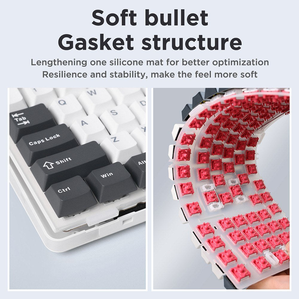 AULA F87 Wireless Mechanical Keyboard - Gasket Structure, Tri-Mode Connectivity, 87-Key Low-Delay Gaming with Light Effects