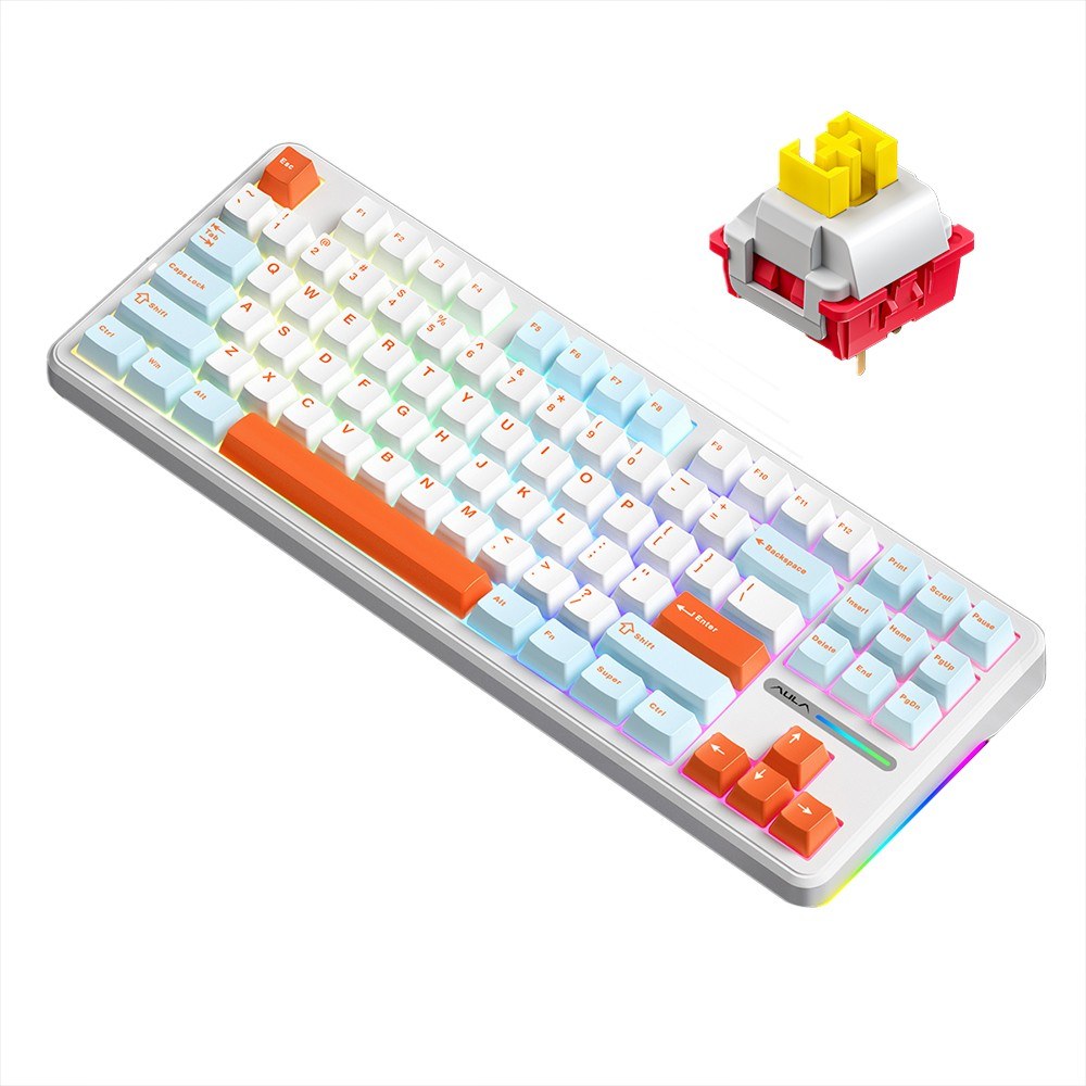 AULA F87 Wireless Mechanical Keyboard - Gasket Structure, Tri-Mode Connectivity, 87-Key Low-Delay Gaming with Light Effects