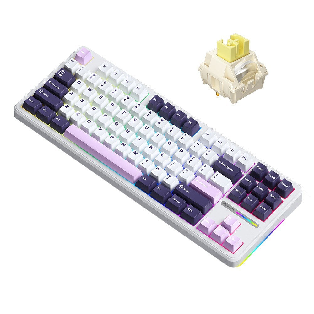 AULA F87 Wireless Mechanical Keyboard - Gasket Structure, Tri-Mode Connectivity, 87-Key Low-Delay Gaming with Light Effects