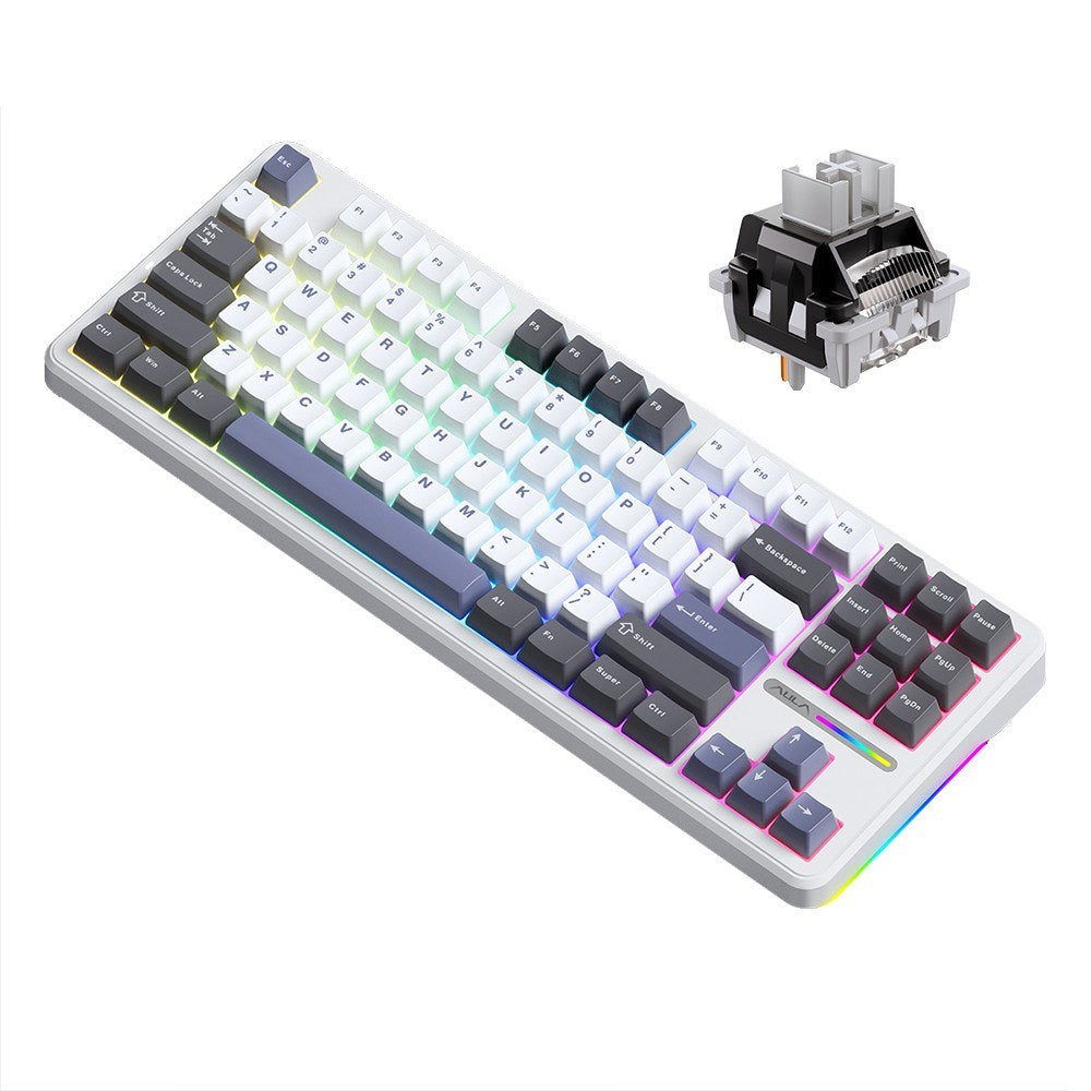 AULA F87 Wireless Mechanical Keyboard - Gasket Structure, Tri-Mode Connectivity, 87-Key Low-Delay Gaming with Light Effects
