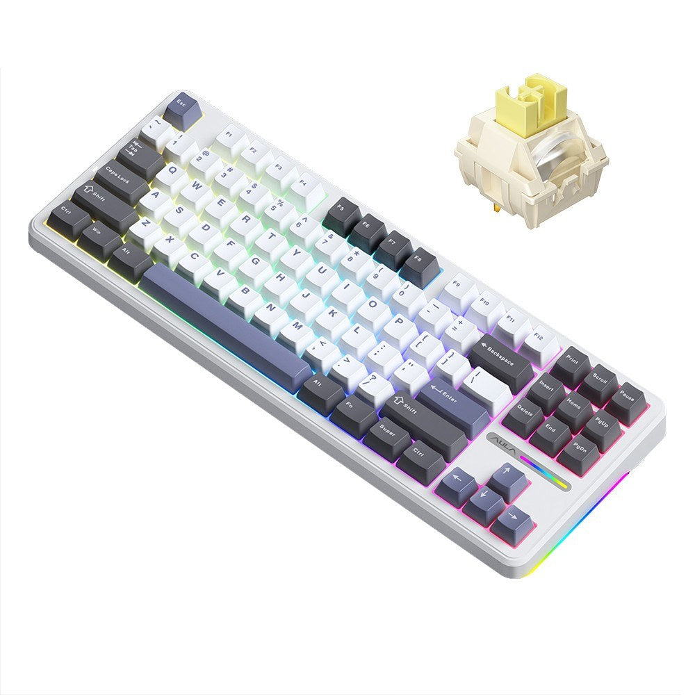 AULA F87 Wireless Mechanical Keyboard - Gasket Structure, Tri-Mode Connectivity, 87-Key Low-Delay Gaming with Light Effects