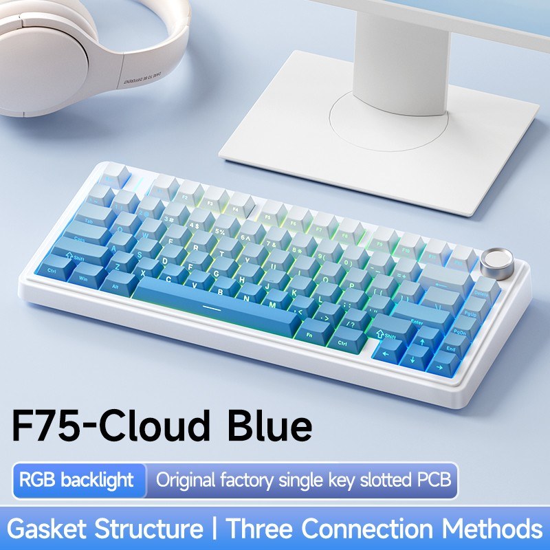 AULA F75 Wireless Mechanical Keyboard - Gasket Structure, Tri-Mode, 80-Key Low-Delay Gaming with Light Effects