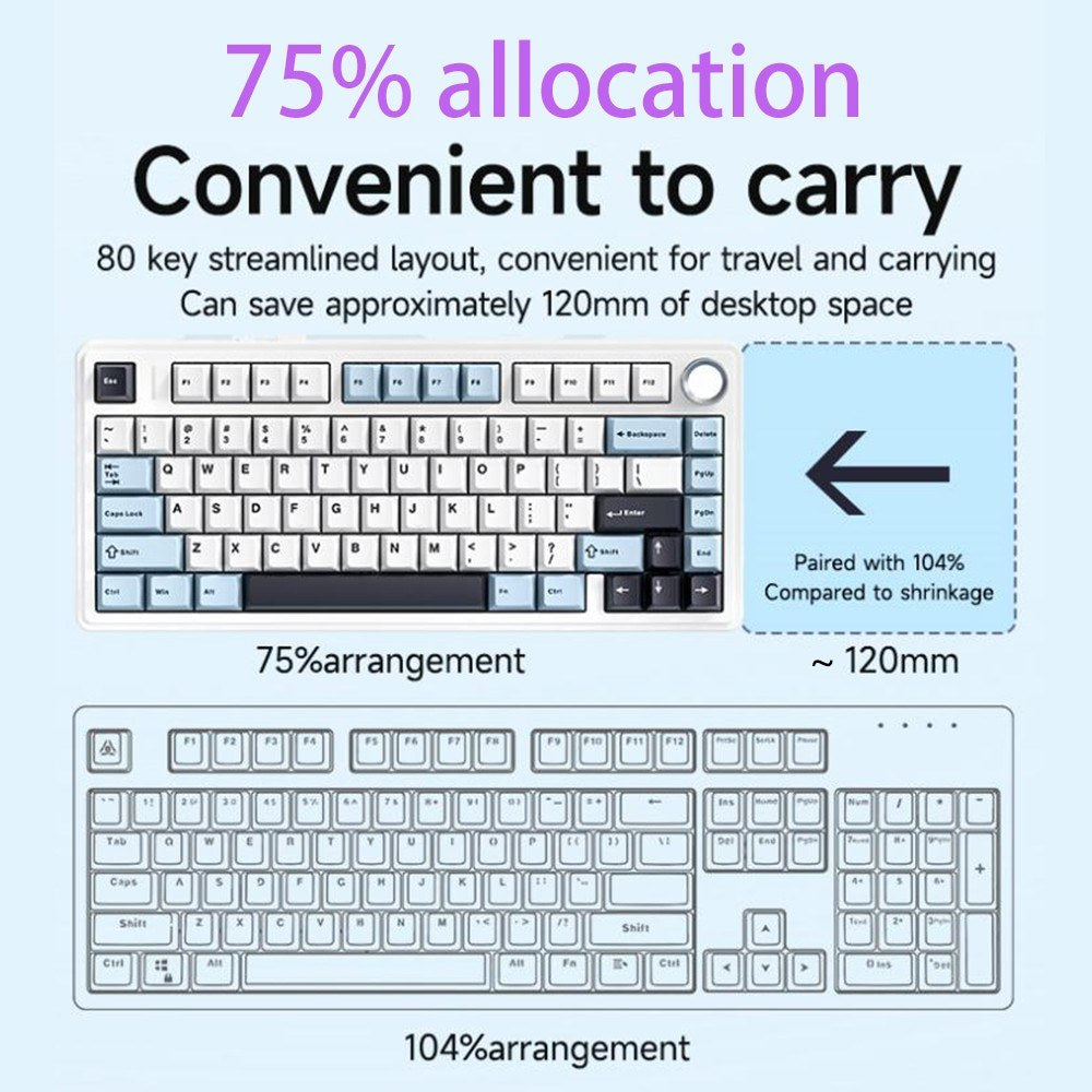AULA F75 Wireless Mechanical Keyboard - Gasket Structure, Tri-Mode, 80-Key Low-Delay Gaming with Light Effects