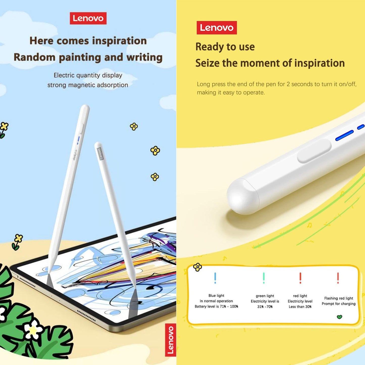 Lenovo BP16 High-Sensitivity Magnetic Digital Pen with Ultra-Fine Tips for Apple iPad/Android