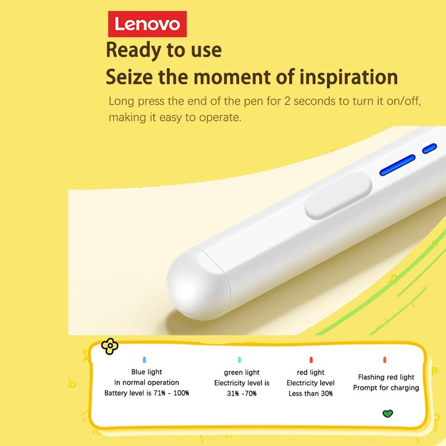 Lenovo BP16 High-Sensitivity Magnetic Digital Pen with Ultra-Fine Tips for Apple iPad/Android
