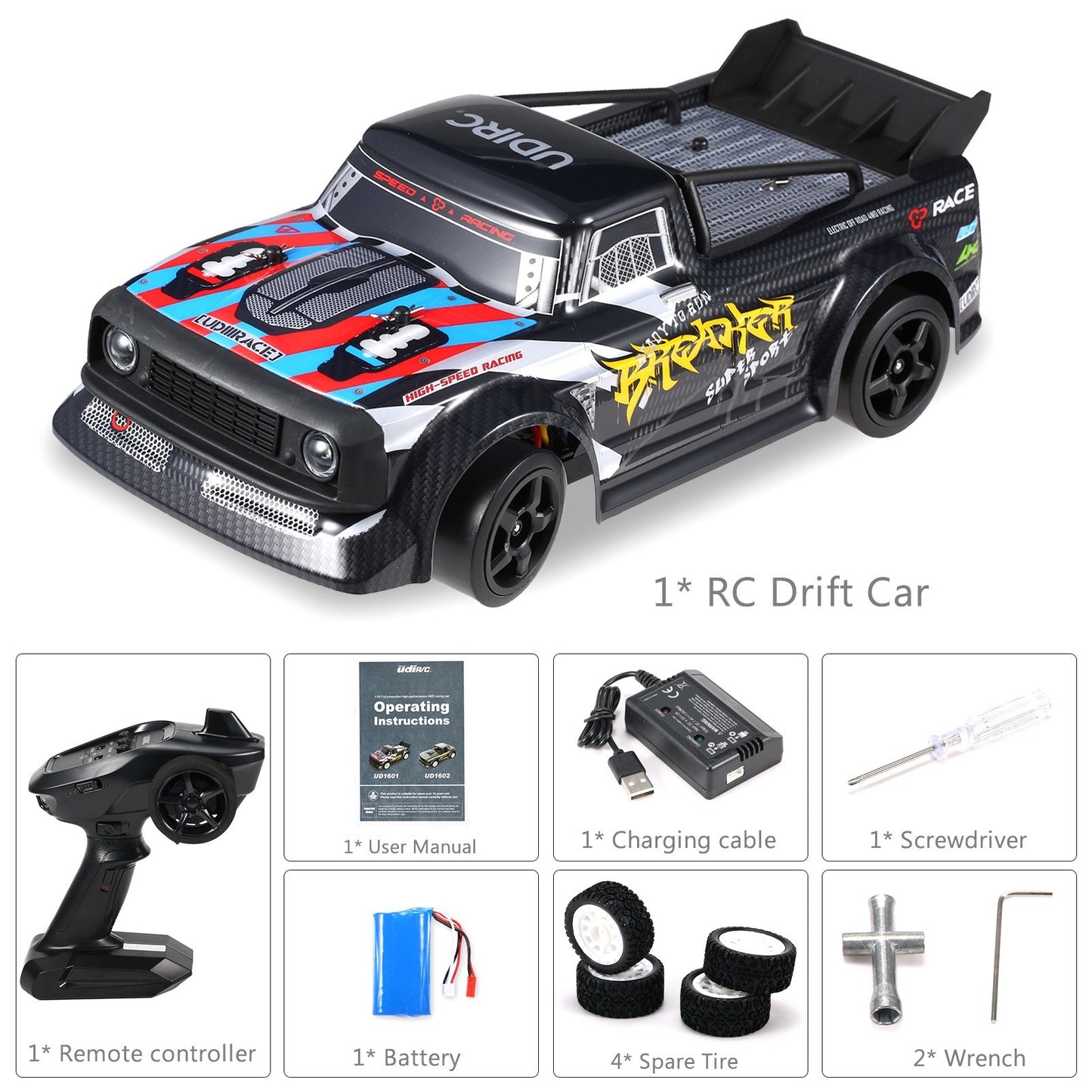 UdiRC UD1601 1/16 RC Drift Car - 4WD, 30km/h High-Speed RTR with Electronic Stability System