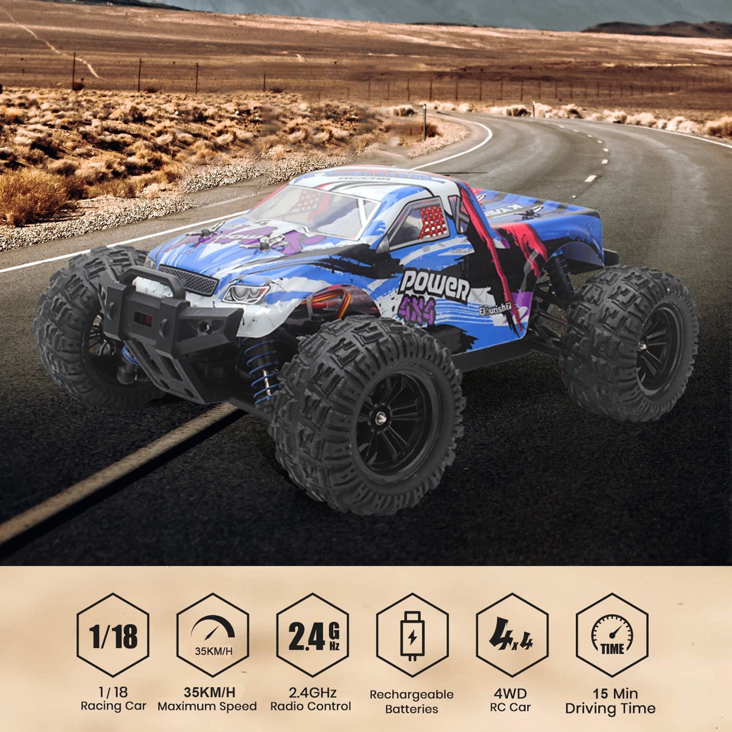 2.4GHz 4WD Off-Road RC Crawler Truck - 35KM/H High Speed Racing Vehicle KYAMRC KY-2819A 1:18 Scale