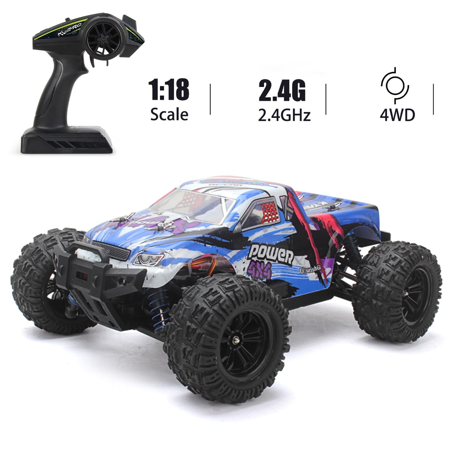 2.4GHz 4WD Off-Road RC Crawler Truck - 35KM/H High Speed Racing Vehicle KYAMRC KY-2819A 1:18 Scale