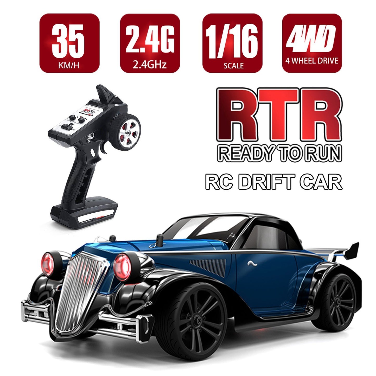 1/16 4WD 35km/h High-Speed RC Drift Race Car, 2.4GHz RTR