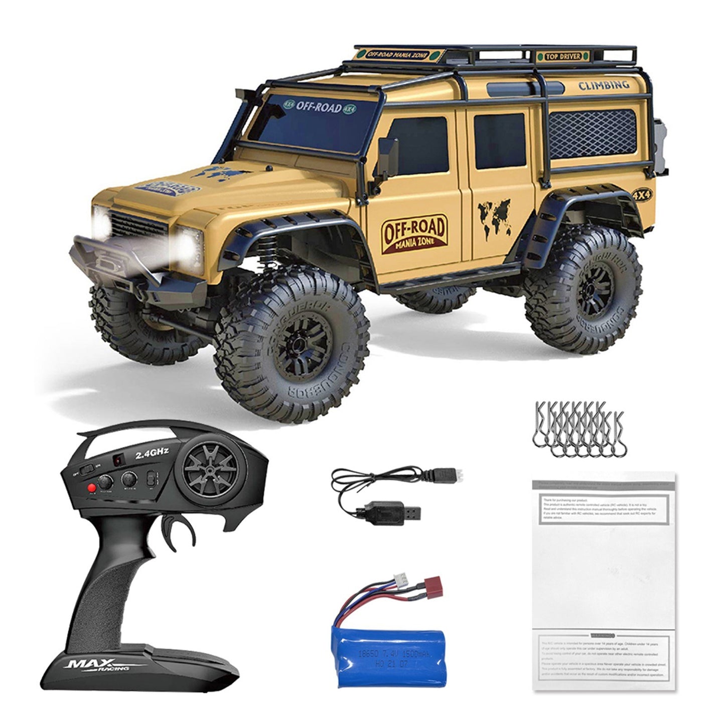 1/10 4WD 2.4GHz RC Off-Road Truck - Remote Control Climbing Car RTR Toy, 15km/h