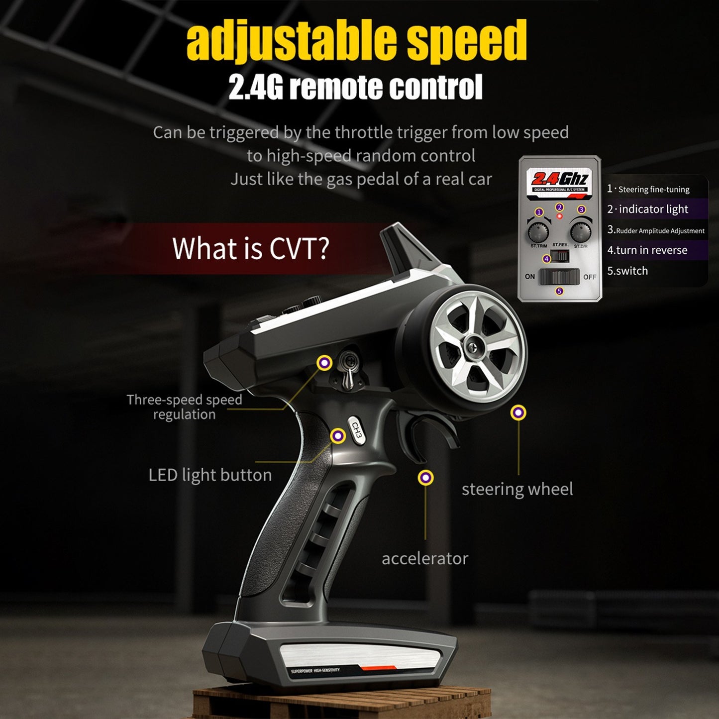 2.4GHz 70KM/H 1/16 Scale High-Speed 4WD Off-Road RC Truck with Brushless Motor & LED Lights