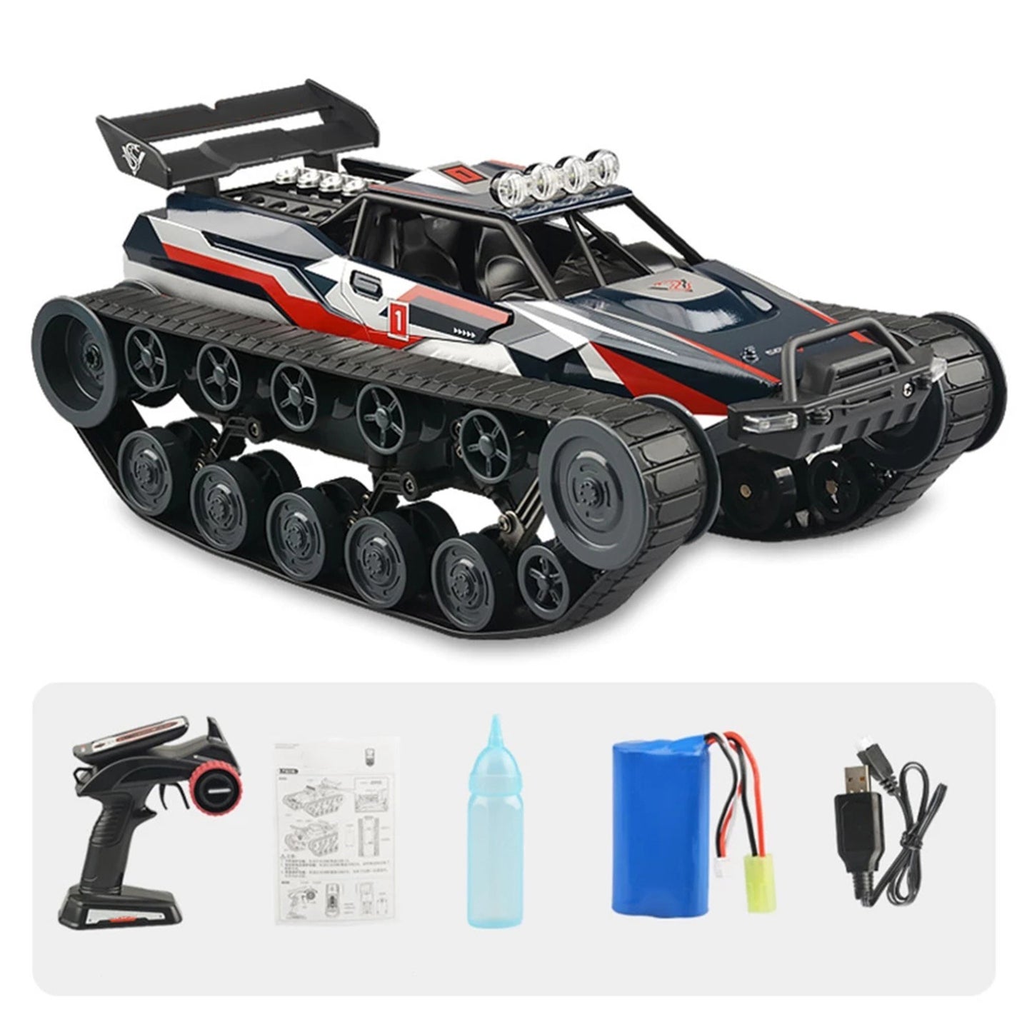 1/12 2.4GHz Alloy RC Tank Car with Remote Control and Spray Function