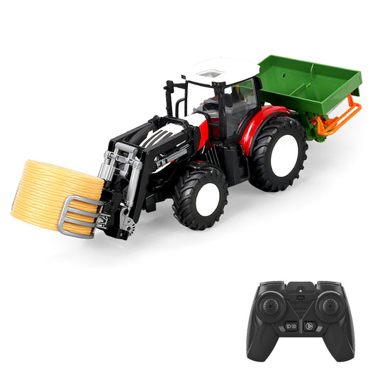 Remote Control Farming Tractor with Gripper, Fertilizer Spreader, Bale Transport, and One-Key Demo