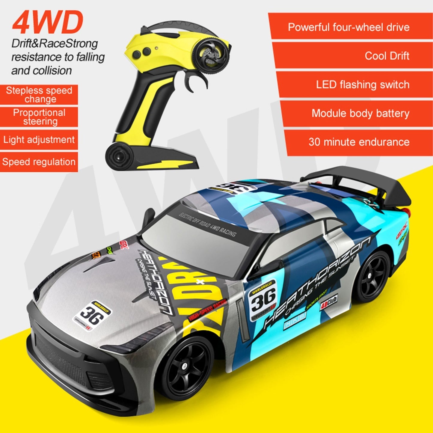 High-Speed 4WD Remote Control Race Car, 2.4GHz, 30km/h