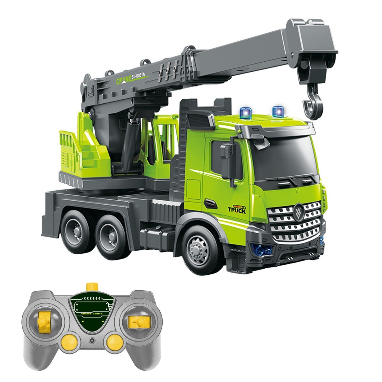 1/14 Remote Control Electric Crane Truck Toy with Lights & Music, One-Key Demo & Lifting Arm