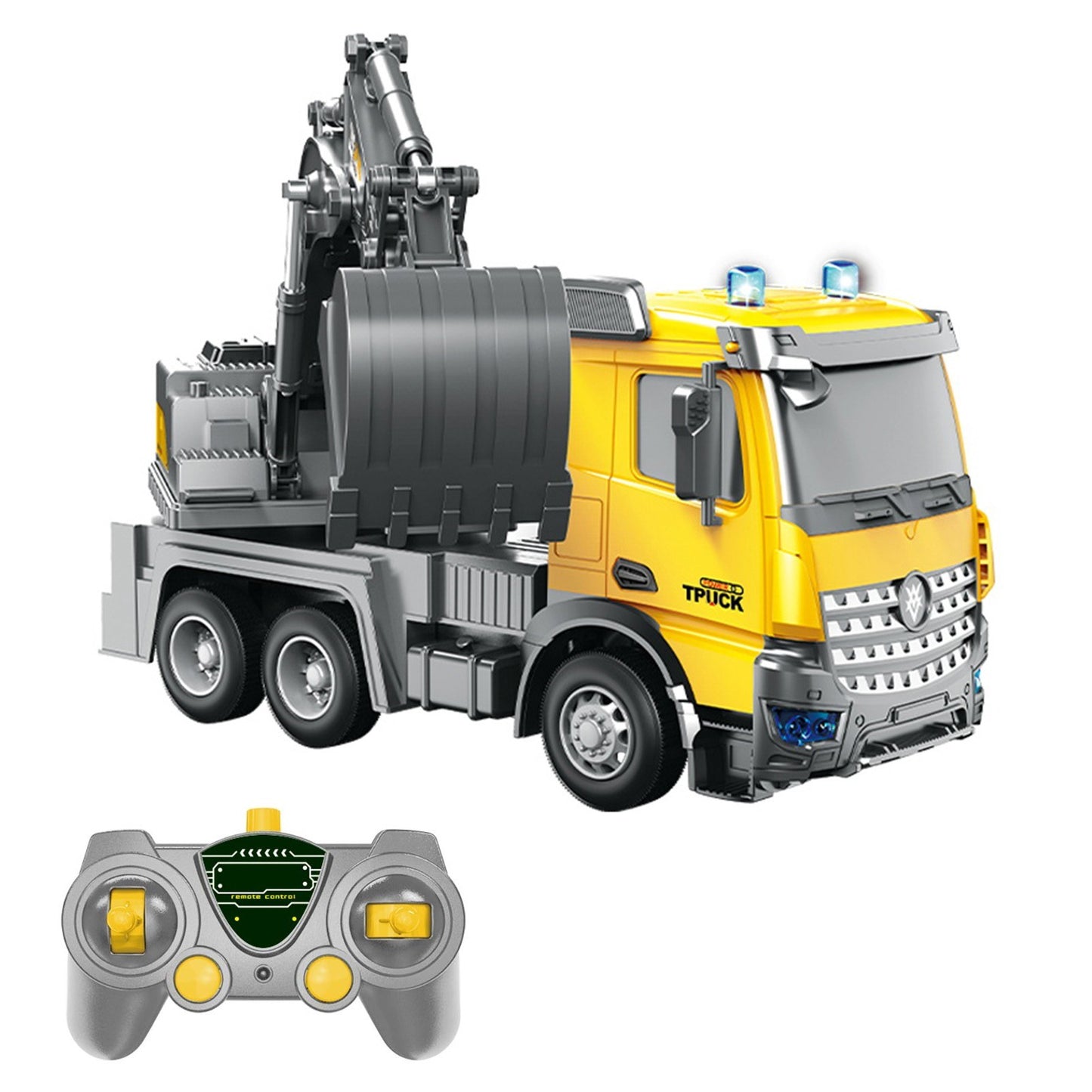 1/14 Remote Control Electric Crane Truck Toy with Lights & Music, One-Key Demo & Lifting Arm