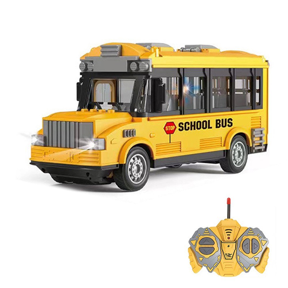 1/30 4CH Remote Control School Bus Toy with Lights, Music & Openable Doors