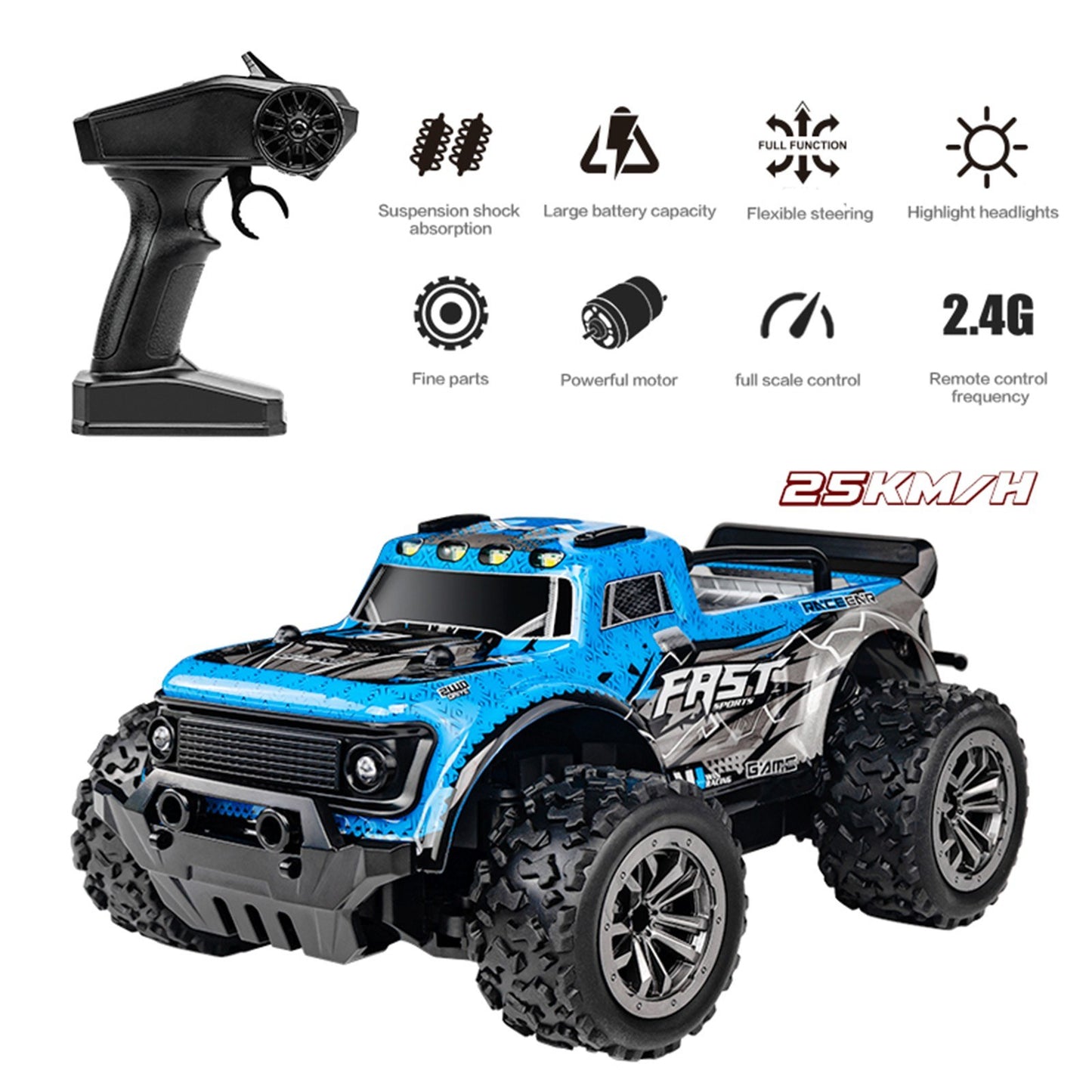 1/20 Scale 2.4GHz High-Speed 25KM/H RC Off-Road Truck with LED Lights