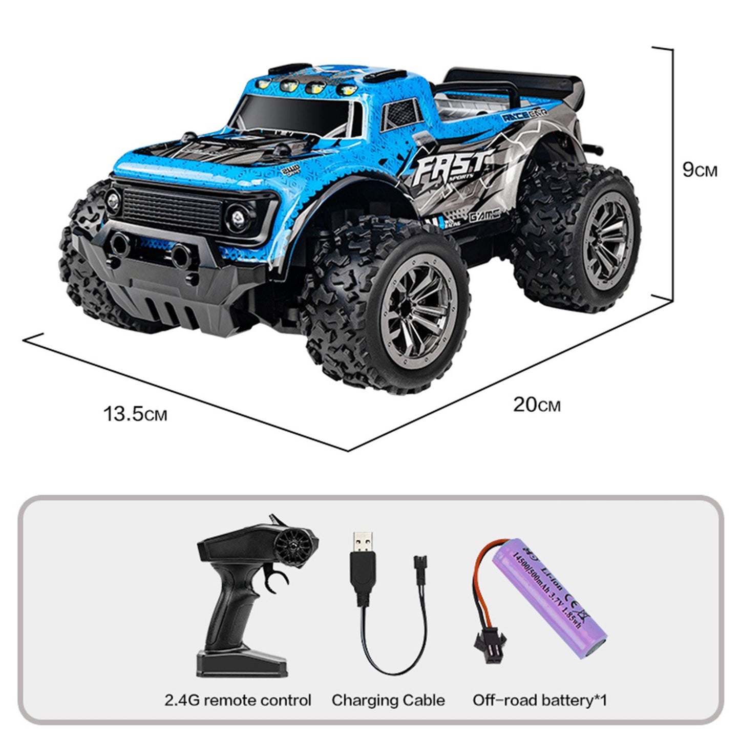 1/20 Scale 2.4GHz High-Speed 25KM/H RC Off-Road Truck with LED Lights