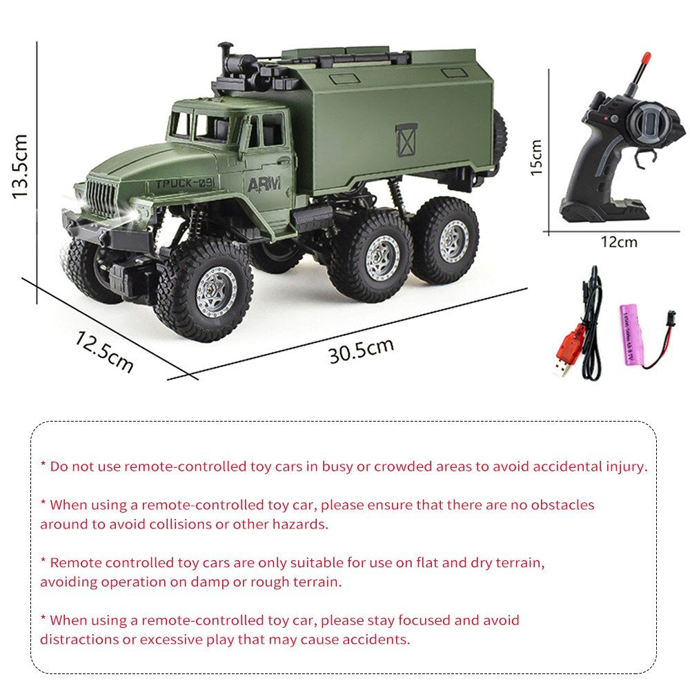 1/16 6WD Remote Control Military Command Truck with LED Lights - Off-Road Vehicle