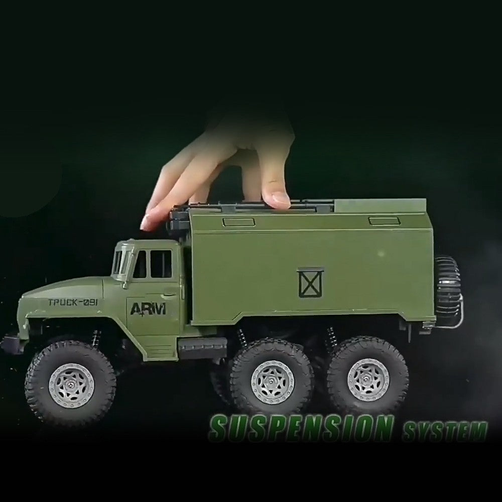 1/16 6WD Remote Control Military Command Truck with LED Lights - Off-Road Vehicle