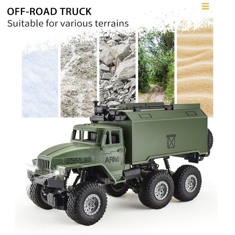 1/16 6WD Remote Control Military Command Truck with LED Lights - Off-Road Vehicle