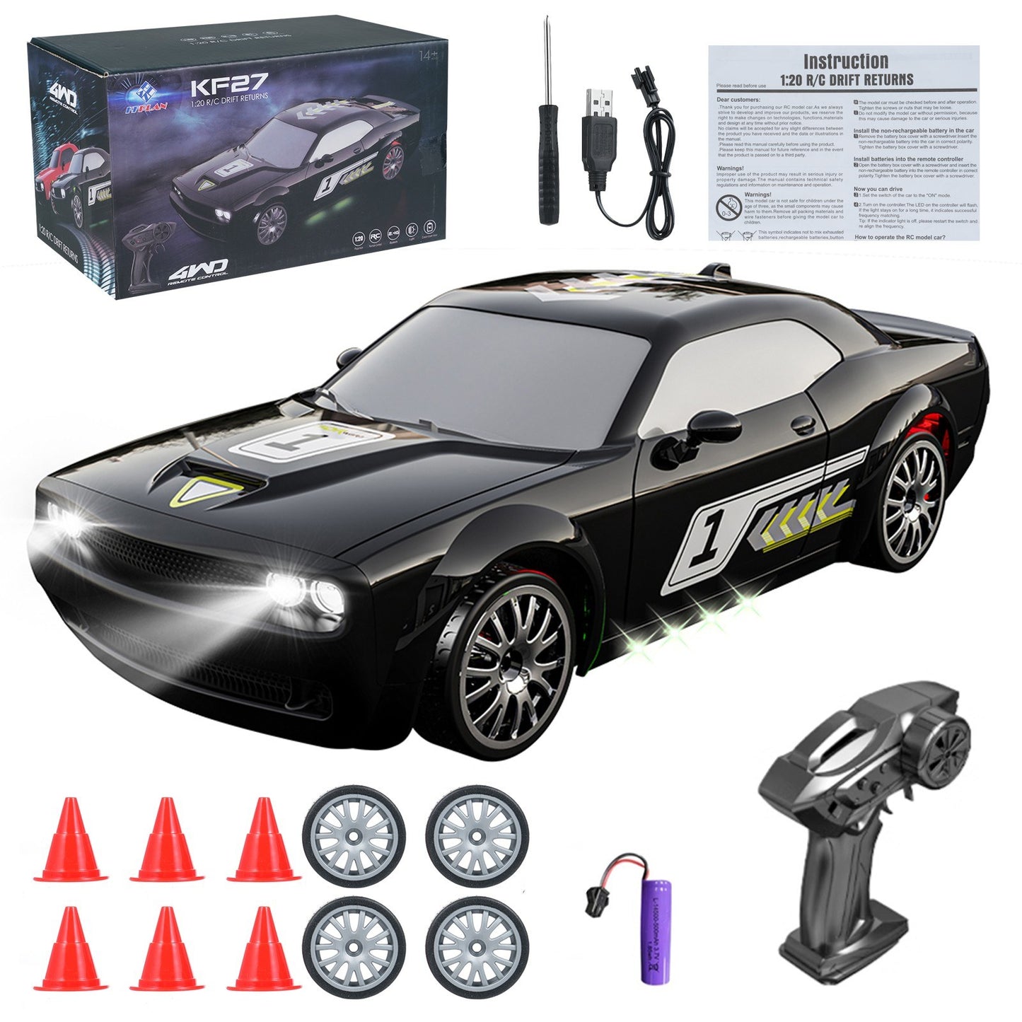 1/20 4WD RC Drift Car with Cool Lights & Drift Tires - 2.4GHz Race Toy