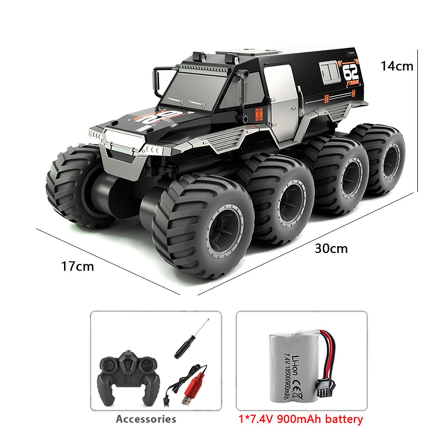 2.4G 8WD Amphibious Remote Control Armored Stunt Truck Toy