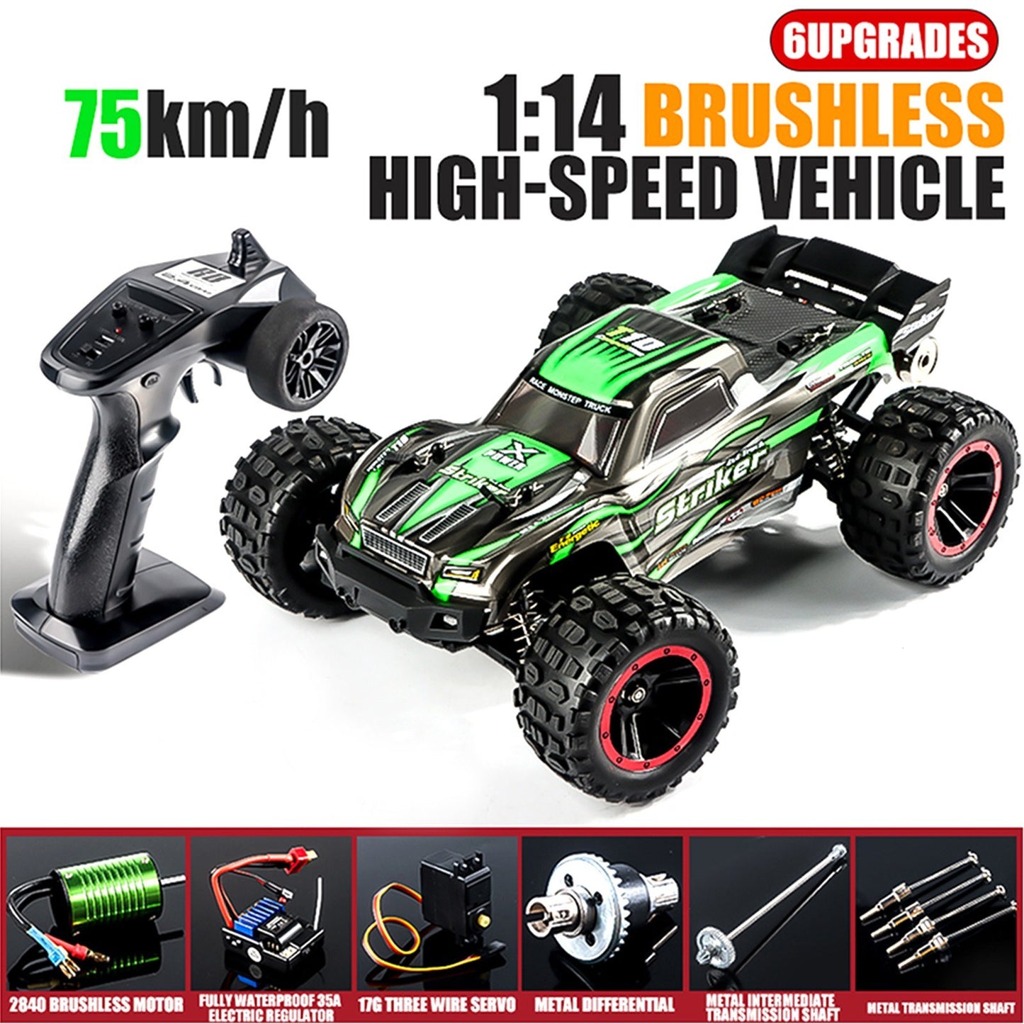 HBX 2105A 1:14 4WD Remote Control Truck, 75km/h High-Speed Off-Road Toy with 2.4GHz Brushless Motor