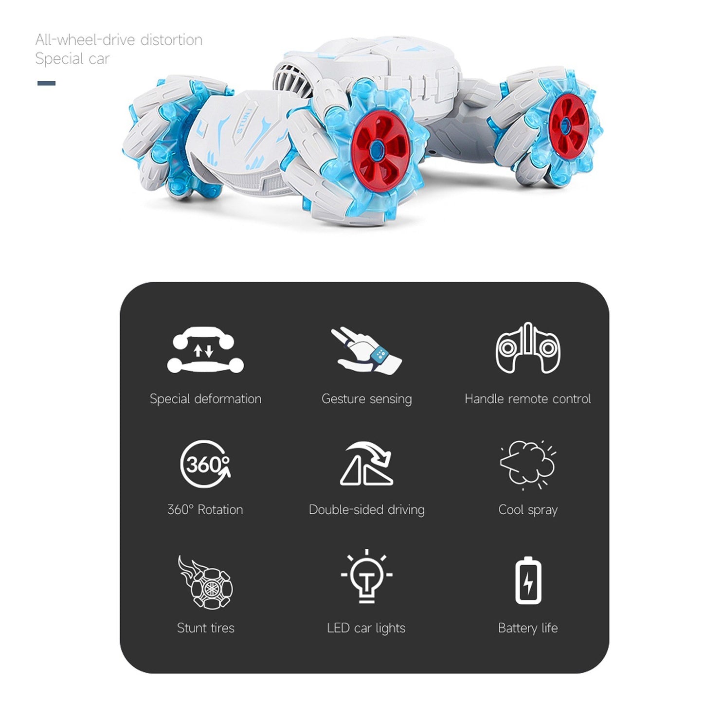 2.4GHz Gesture Sensing Remote Control Car: 360° Flips, Lights & Music