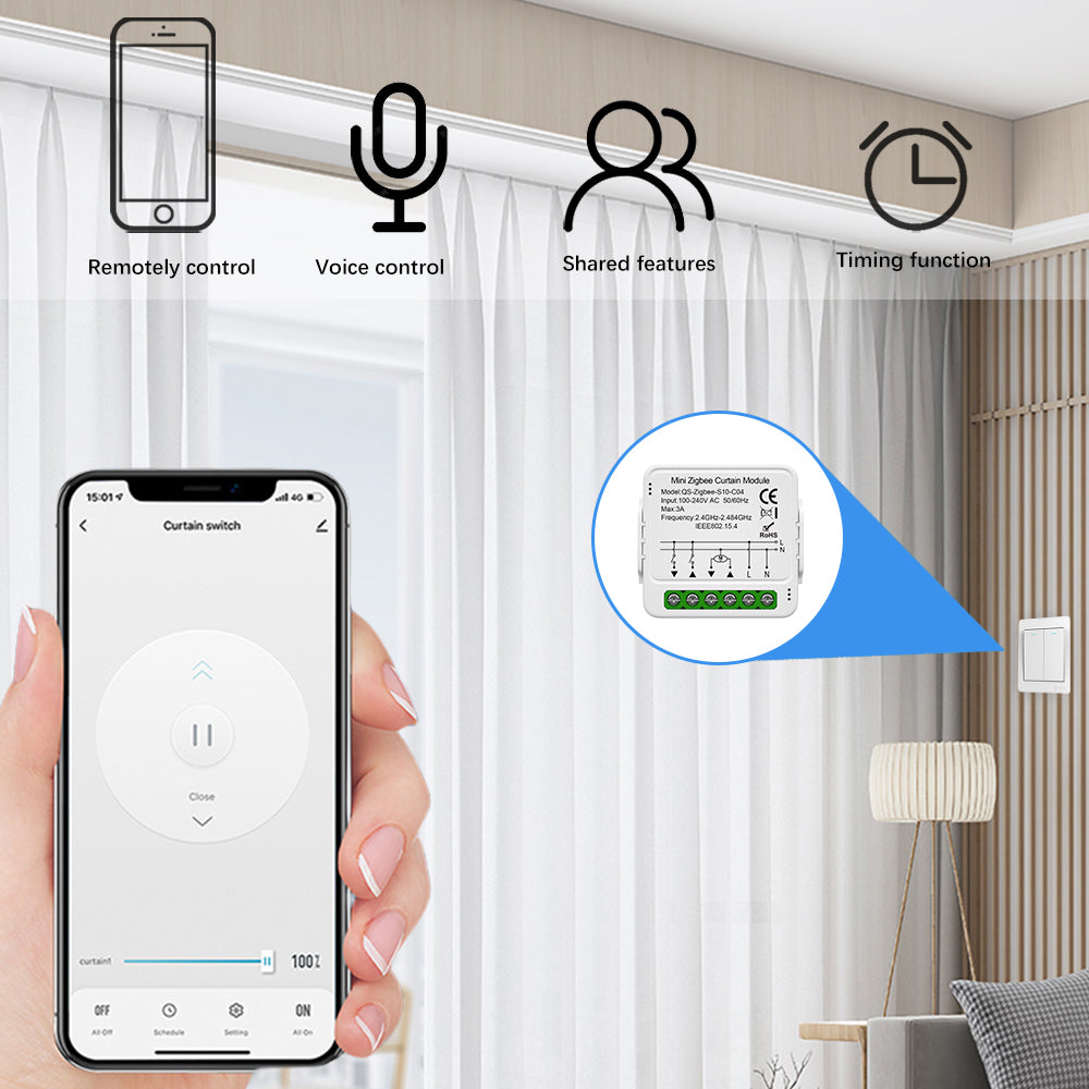 Tuya ZigBee/WiFi Smart Curtain Switch – 5-Pack Set with Voice Control (QS-S10-C04)