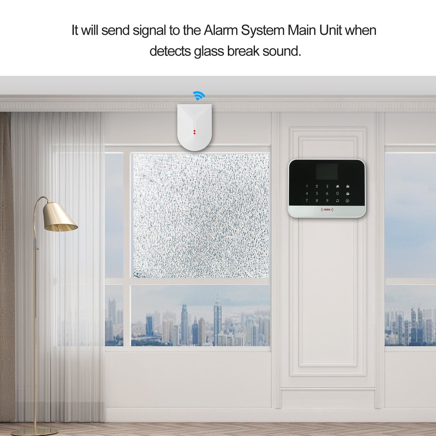 Wired High Sensitivity Glass Break Sensor Alarm for Home Security System