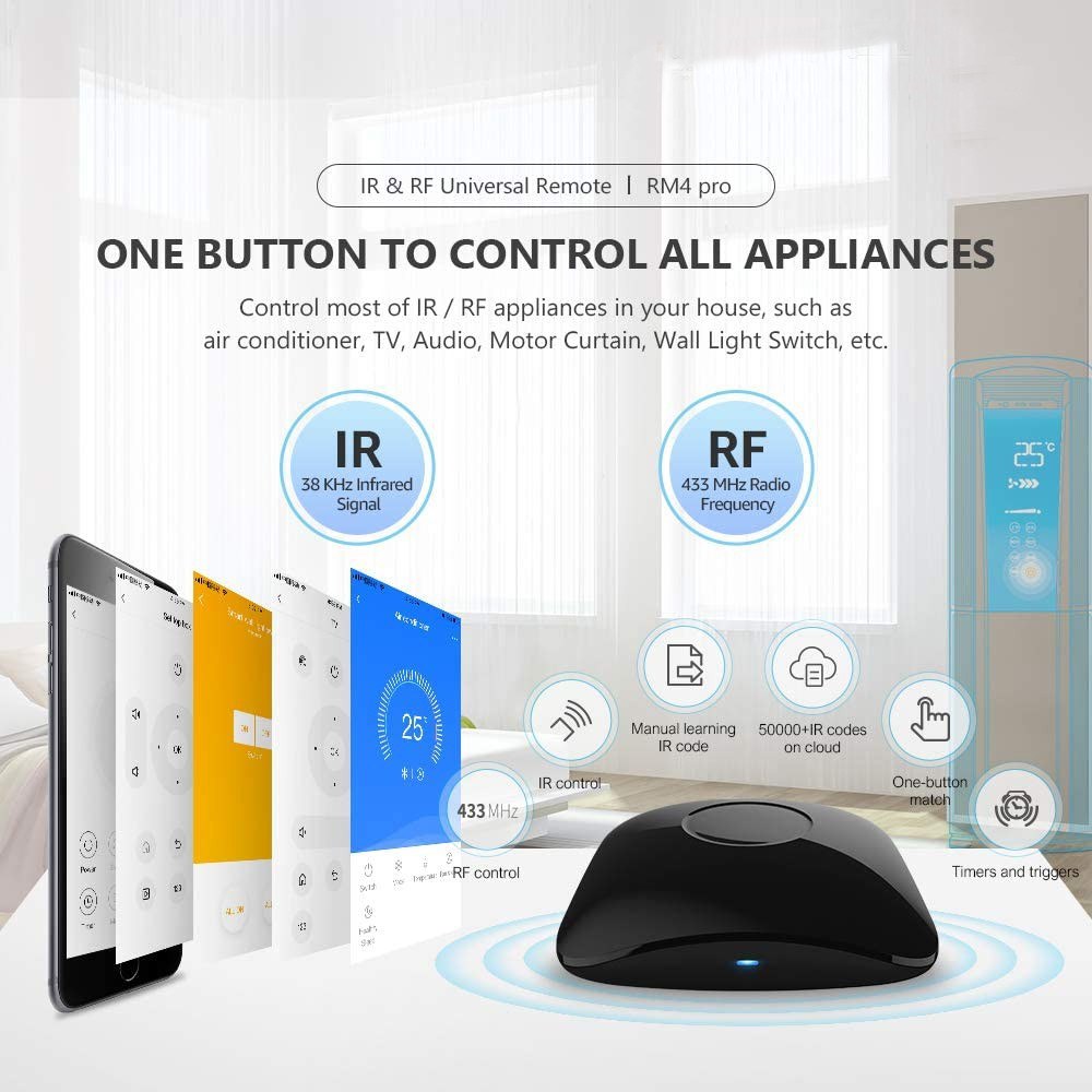 BroadLink RM4 Pro Universal Remote Controller: WiFi, IR, RF Smart Home Automation with App & Alexa Compatibility