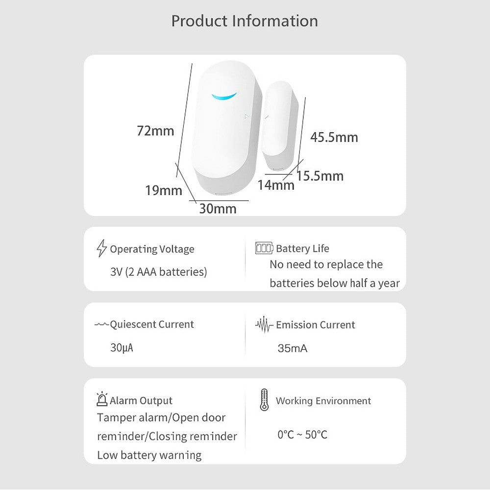 Smart WiFi Door and Window Alarm Sensor