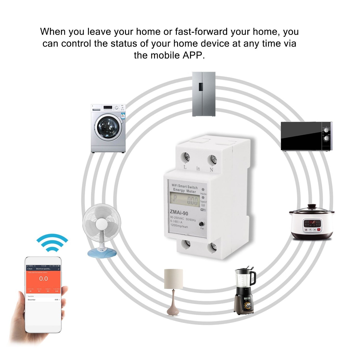 WiFi Smart Single-Phase DIN Rail Energy Meter, Tuya/Smartlife App Controlled KWh Wattmeter