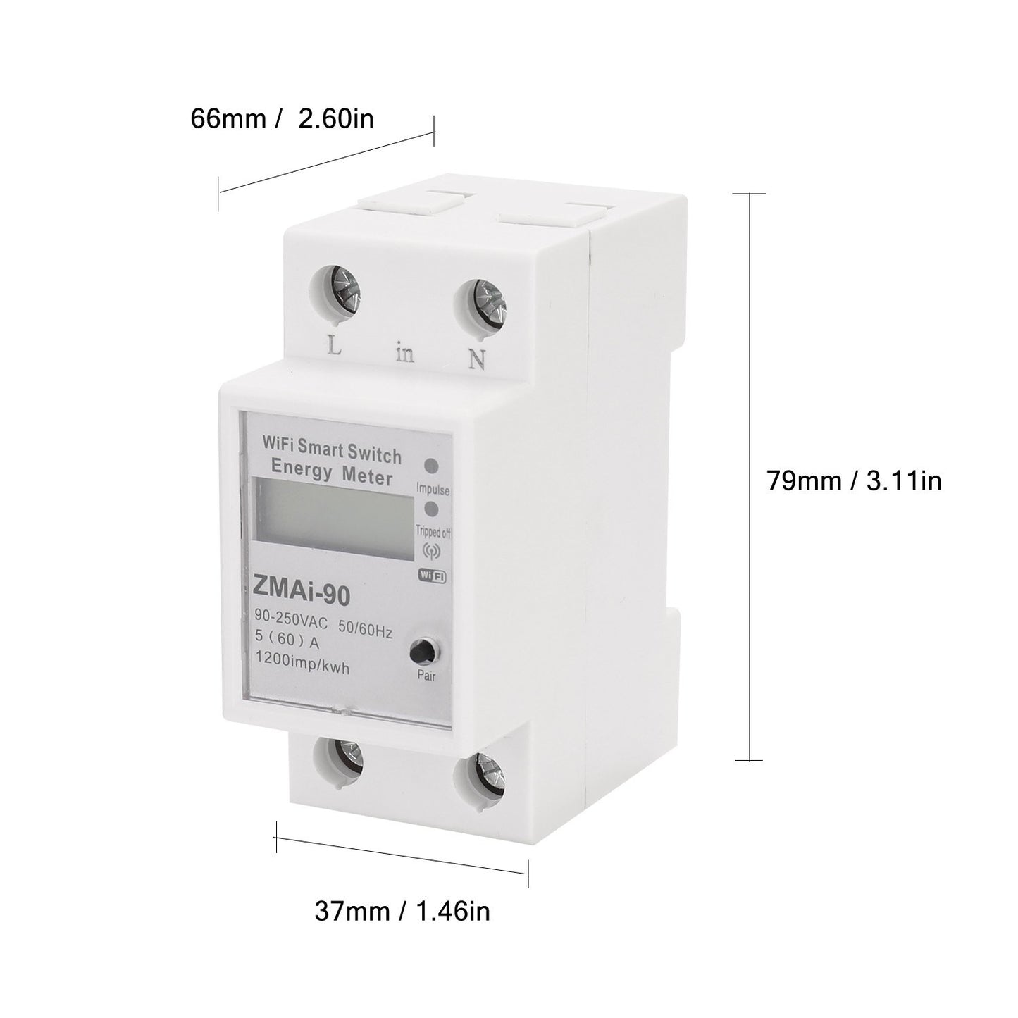 WiFi Smart Single-Phase DIN Rail Energy Meter, Tuya/Smartlife App Controlled KWh Wattmeter
